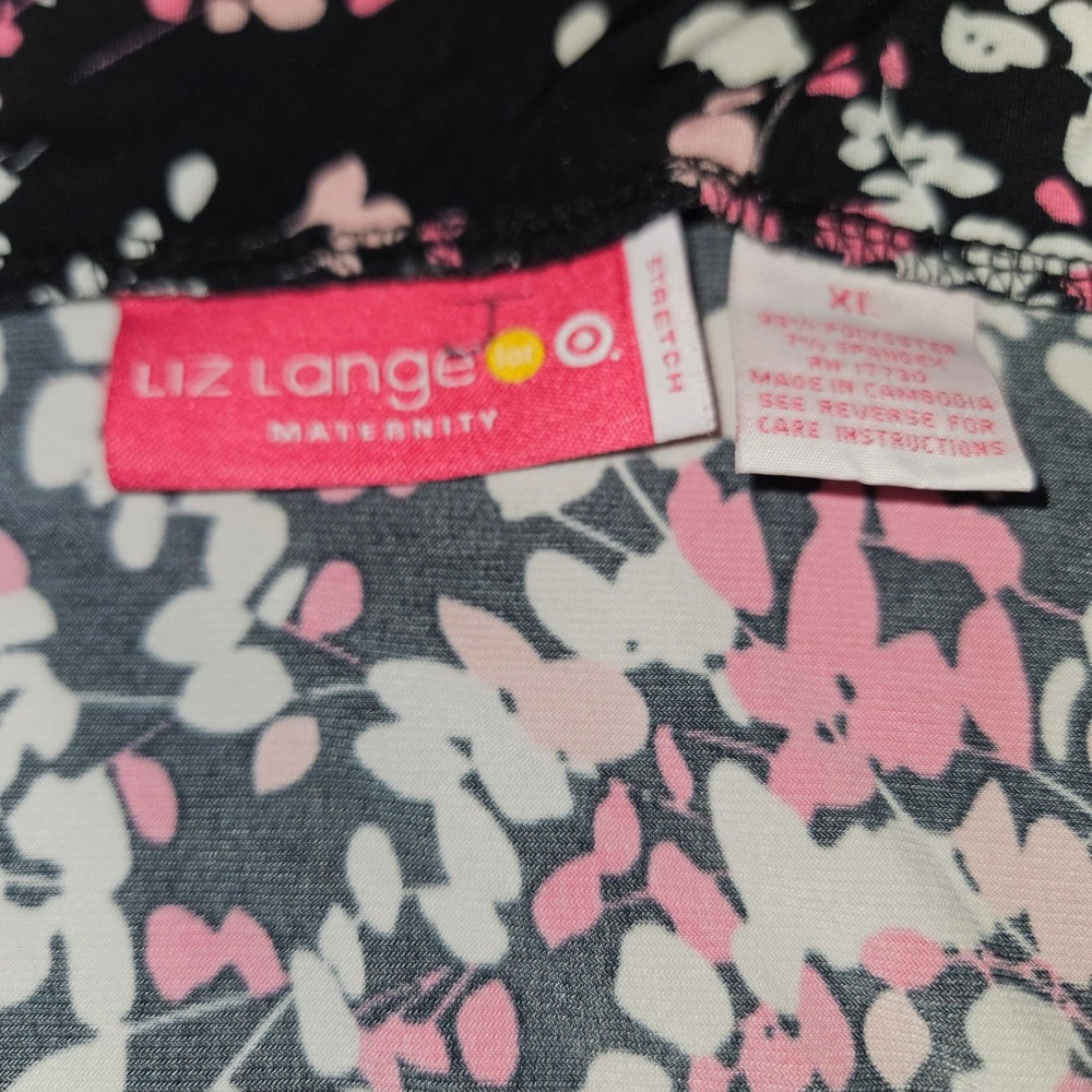 Liz Lange Maternity Floral Mini Skirt Black Pink White Stretch Sz XL - Picture 3 of 5